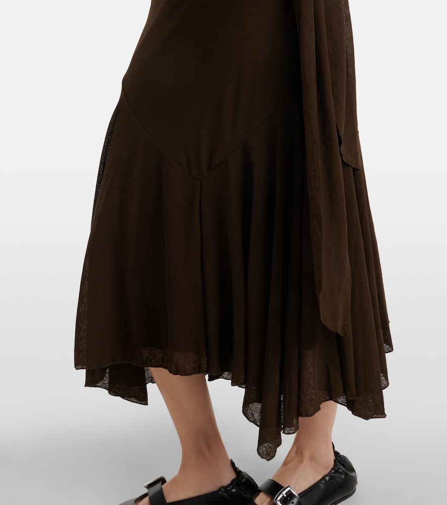 Asymmetric draped mesh midi dress