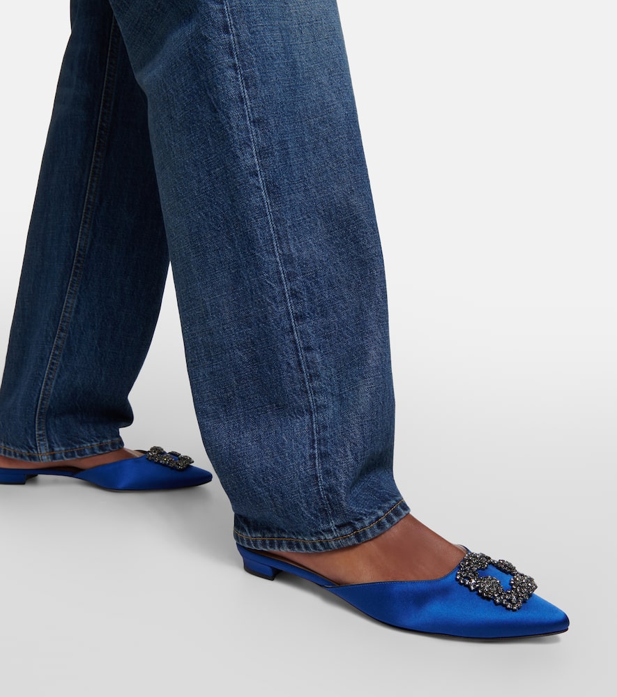 Manolo Blahnik Hangisimuflat embellished satin mules
