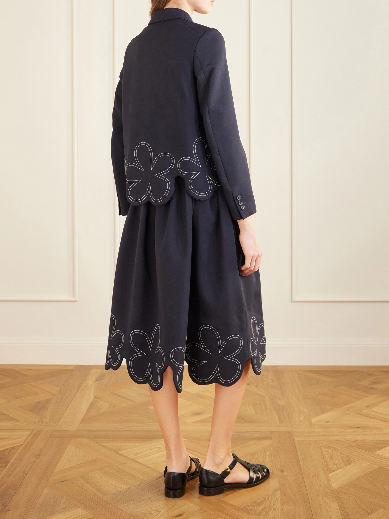 Embroidered Gabardine Blazer - Blue