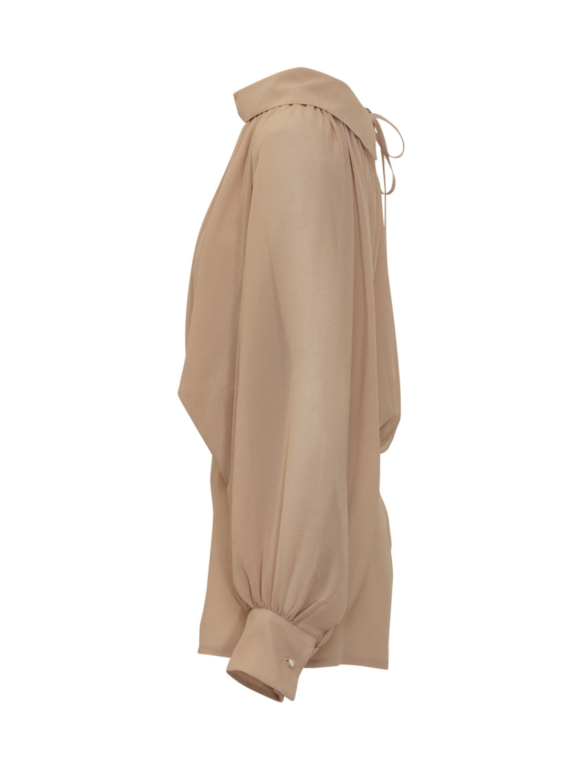 Beige Solid Shirt Collar Jumpsuit