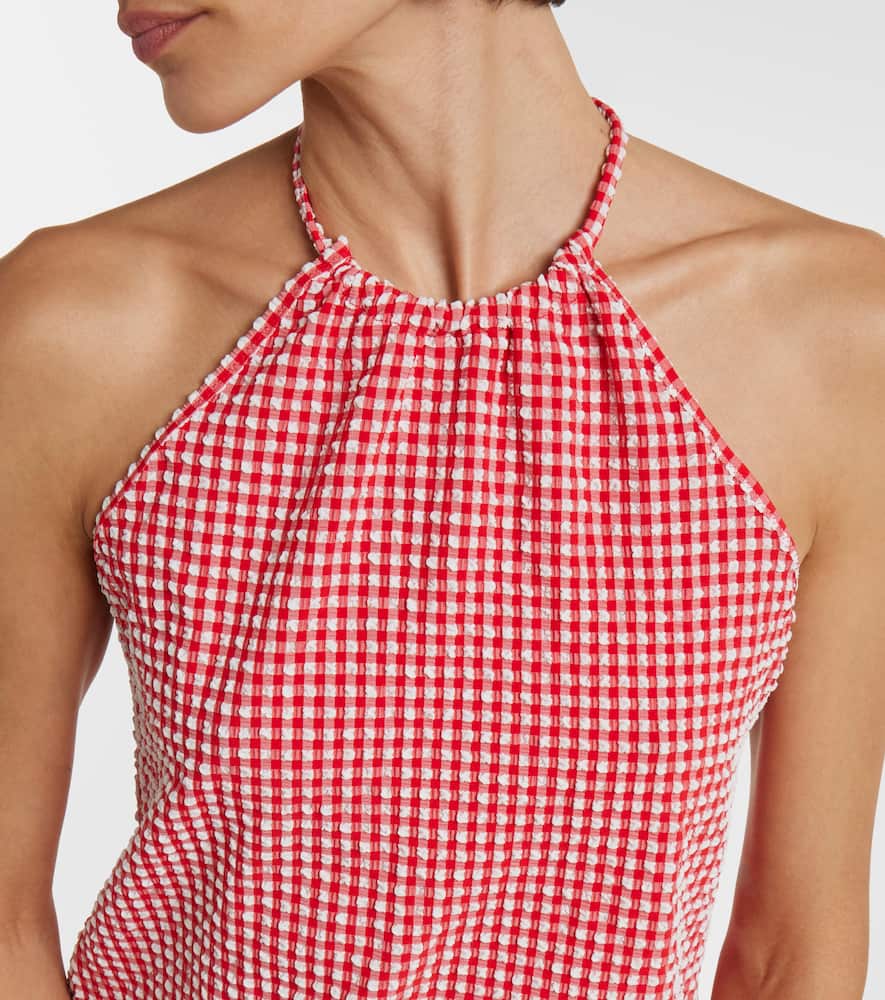 Gingham seersucker halterneck minidress