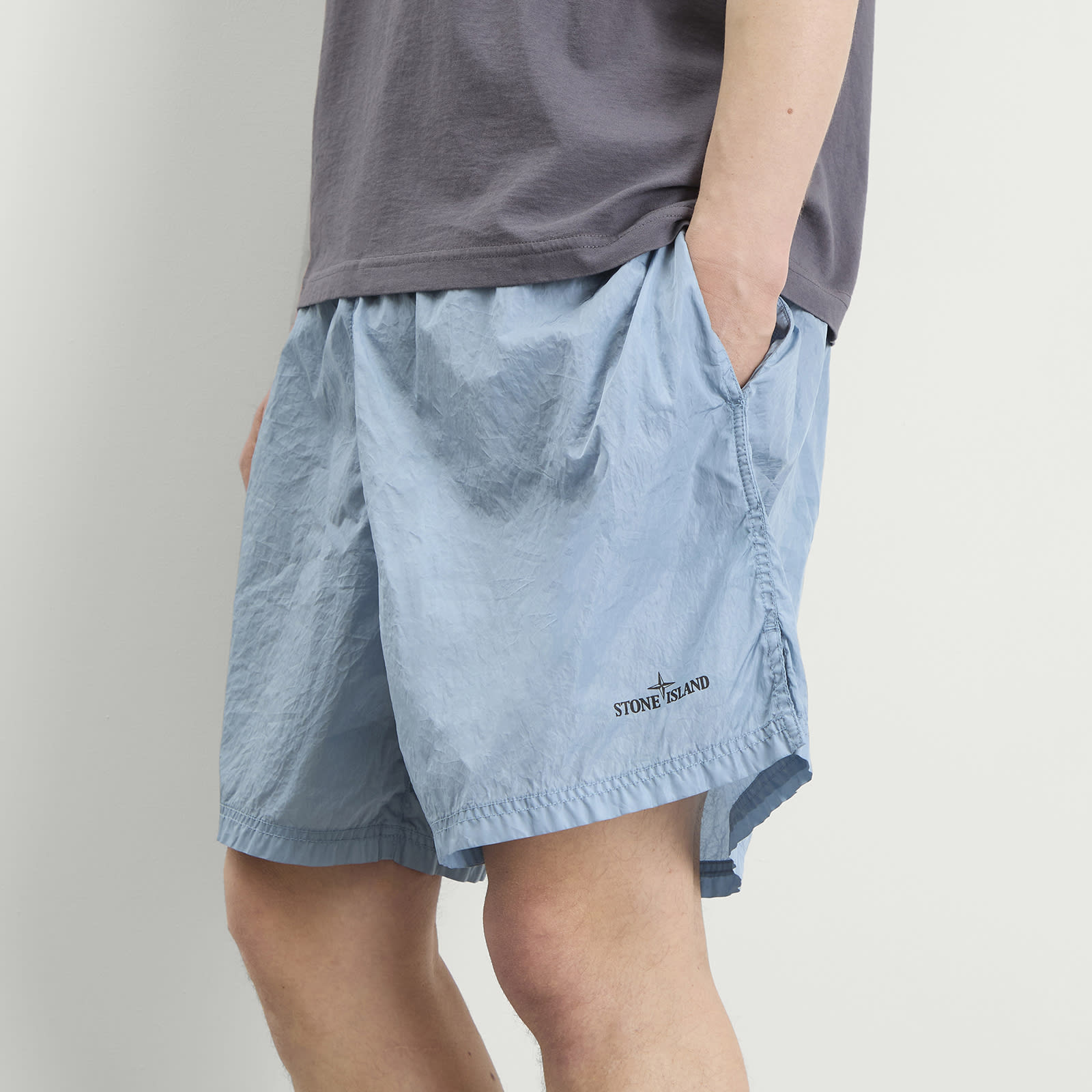 Men's Water Reactive Faded Camo Swim Shorts in Dust Blue