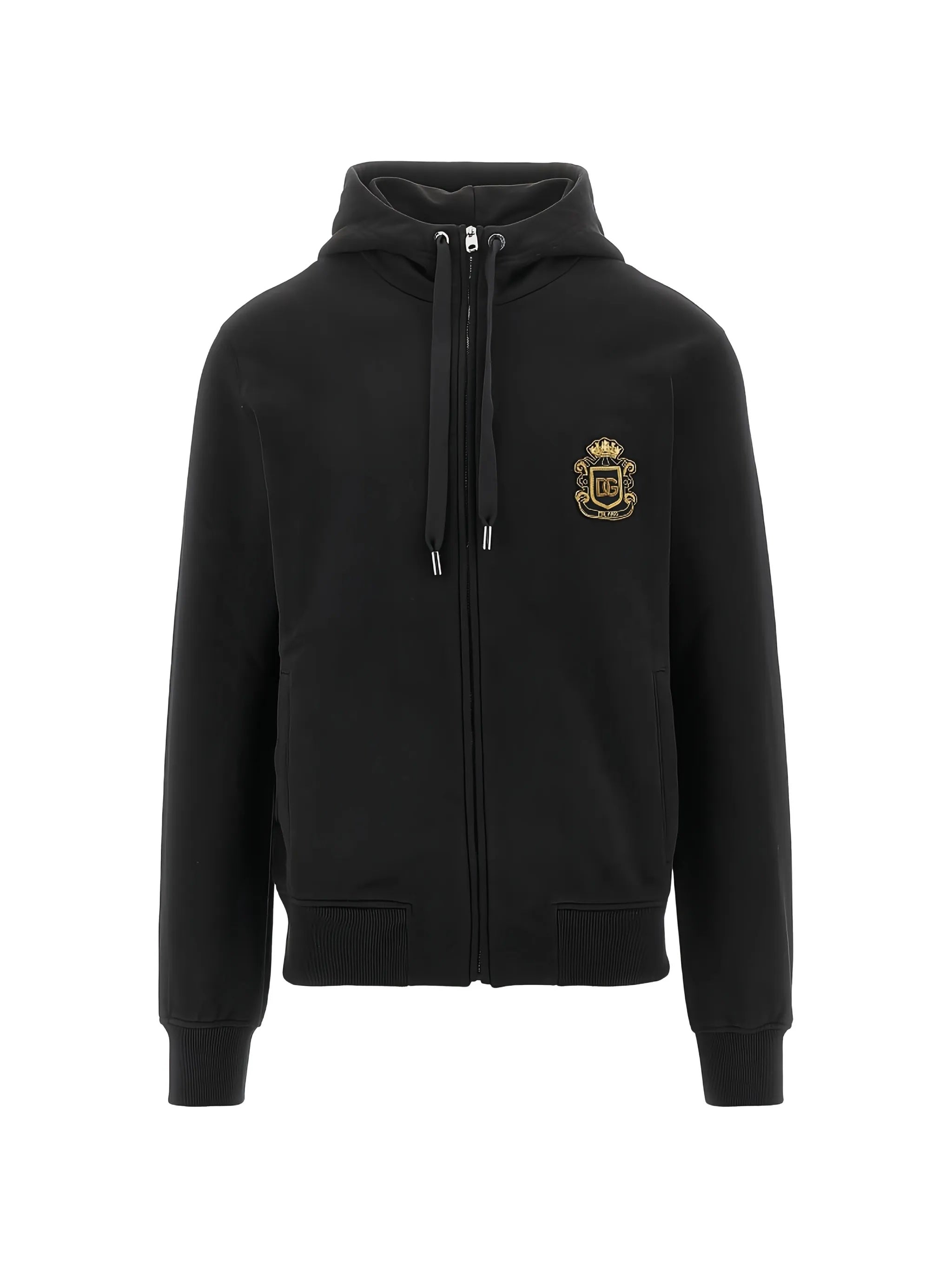 Cotton Zip-Front Hoodie with Heraldic Patch, Regular Fit - Size 48