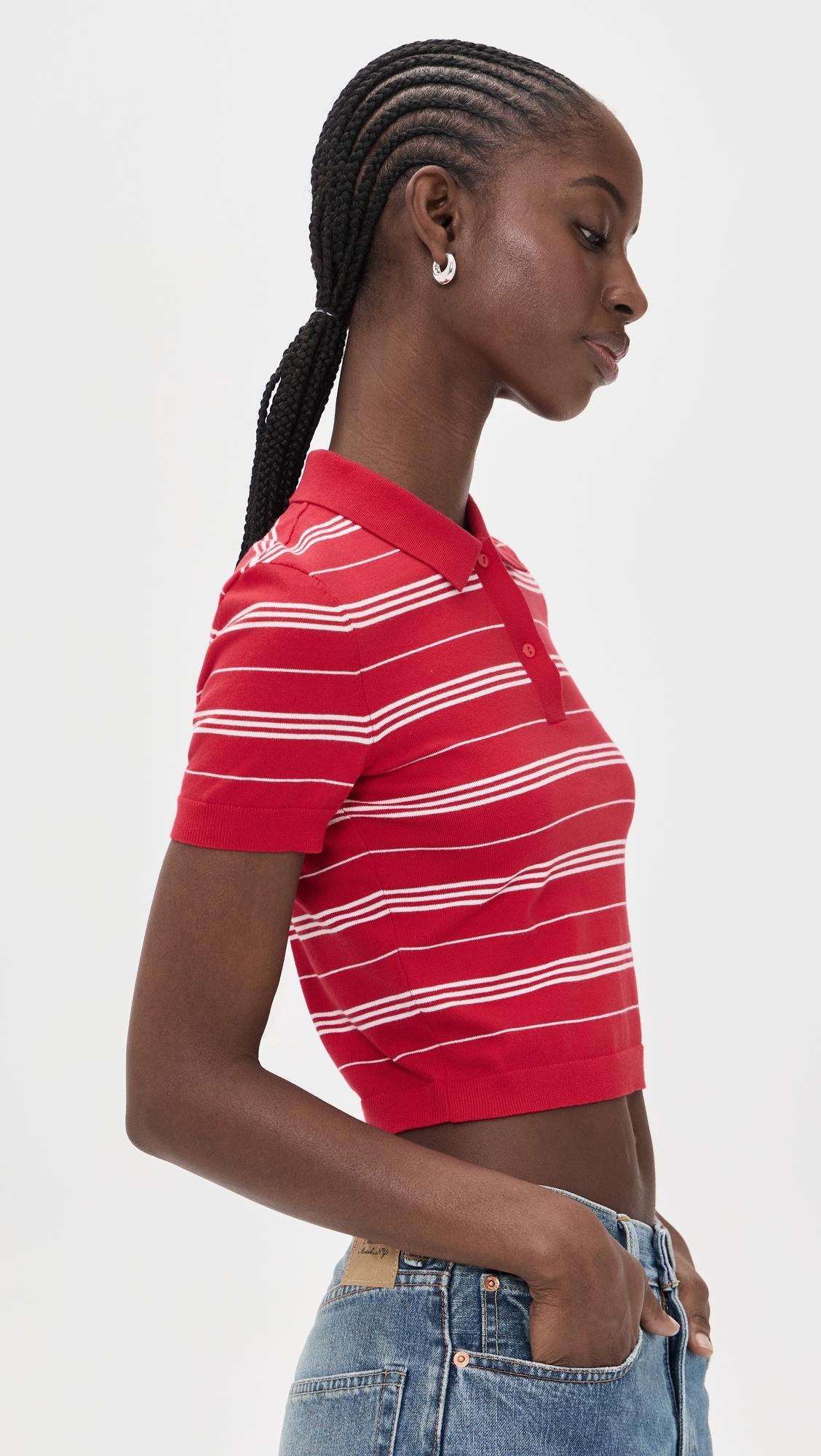 Shrunken Polo Sweater RED AND WHITE STRIPE