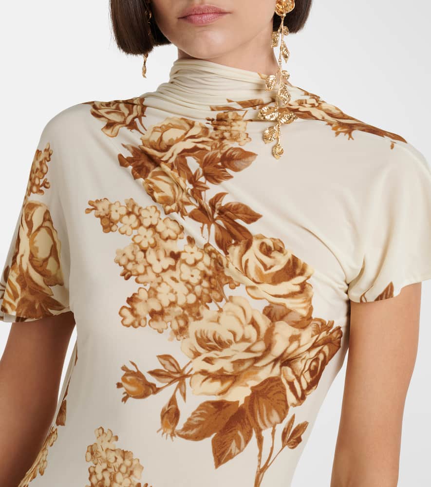 Floral scarf-detail midi dress