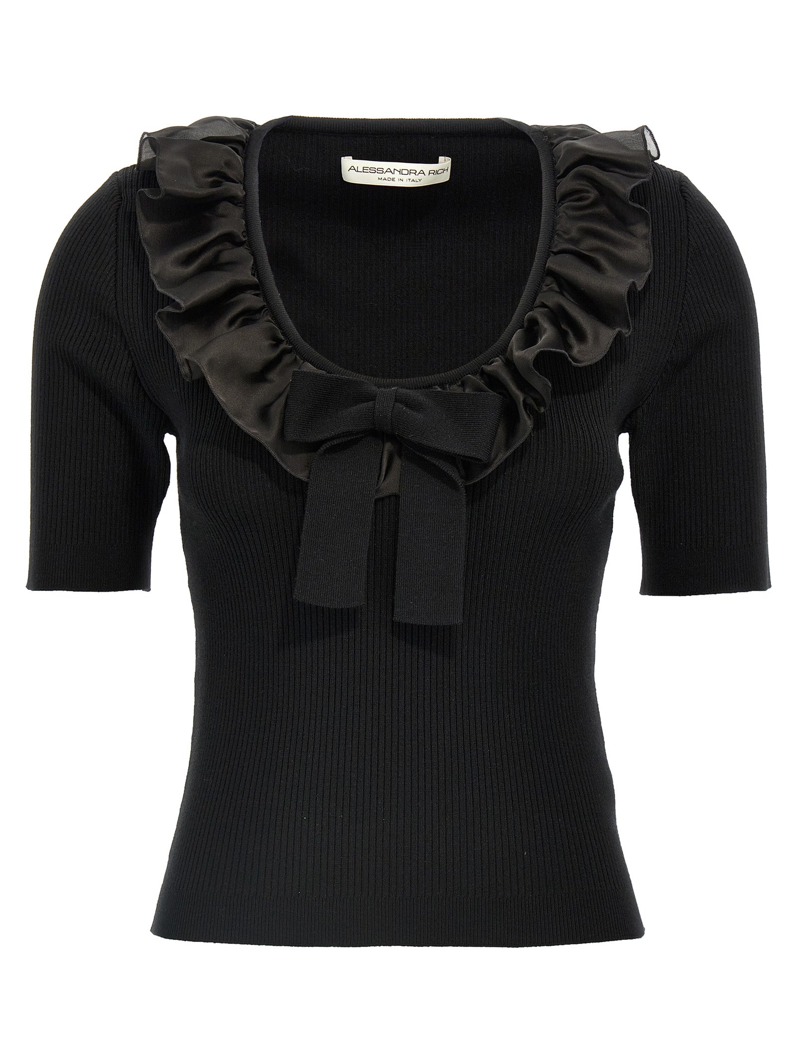 Ruffled Wool-Cashmere T-shirt — Black