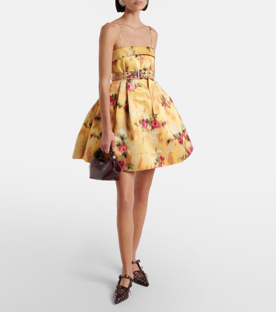 Pleated printed satin minidress
