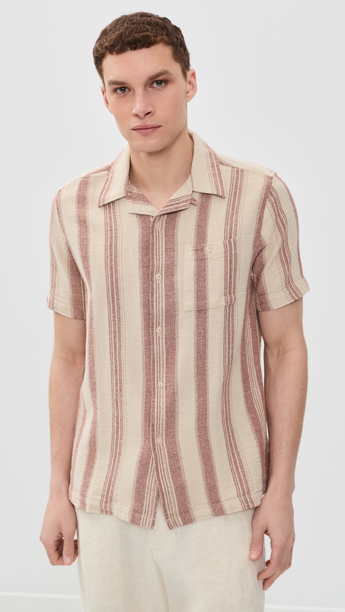 Dobby Stripe Selleck Shirt Sand/Red