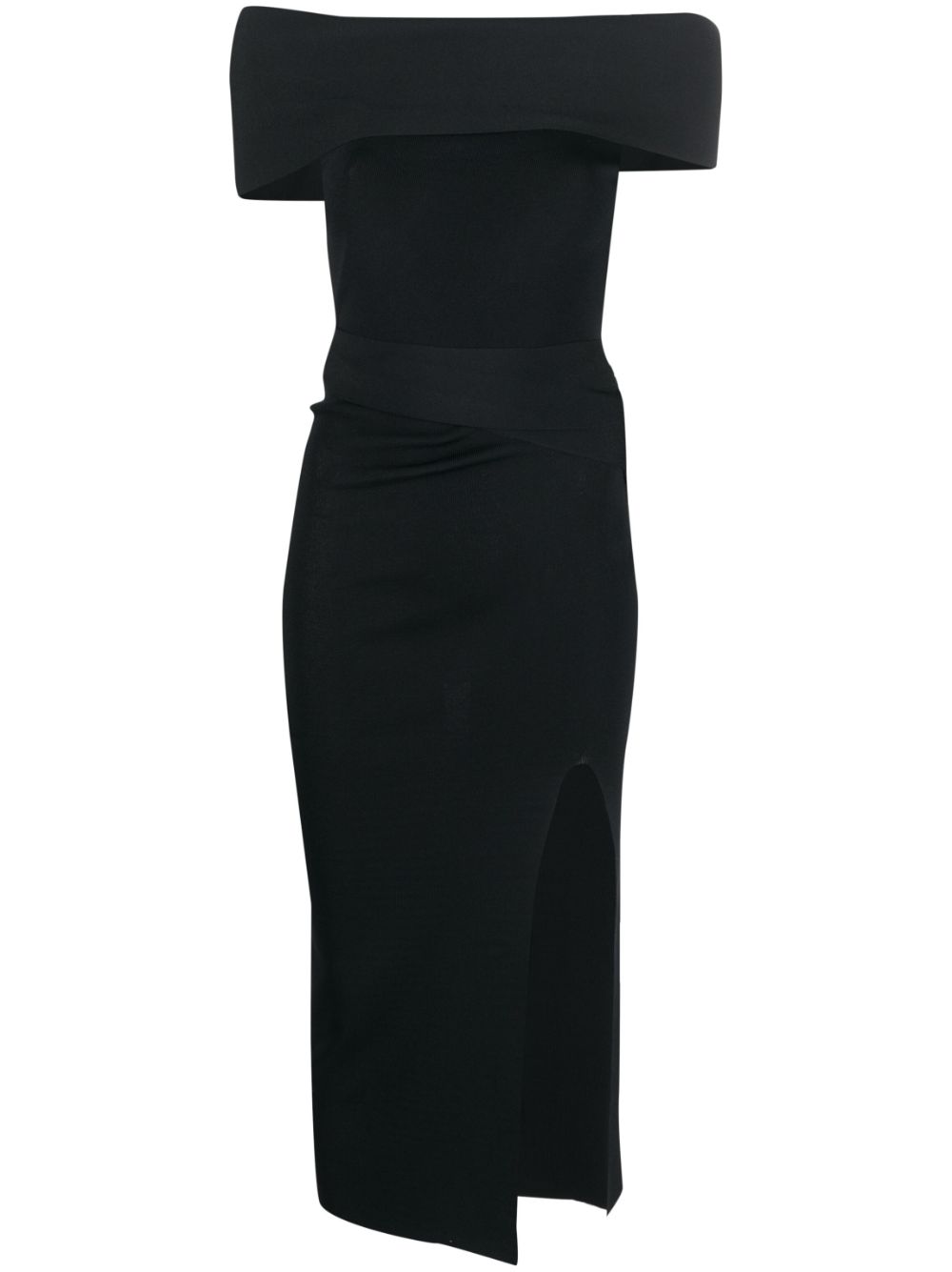 Off-shoulder ribbed knit dress - Black