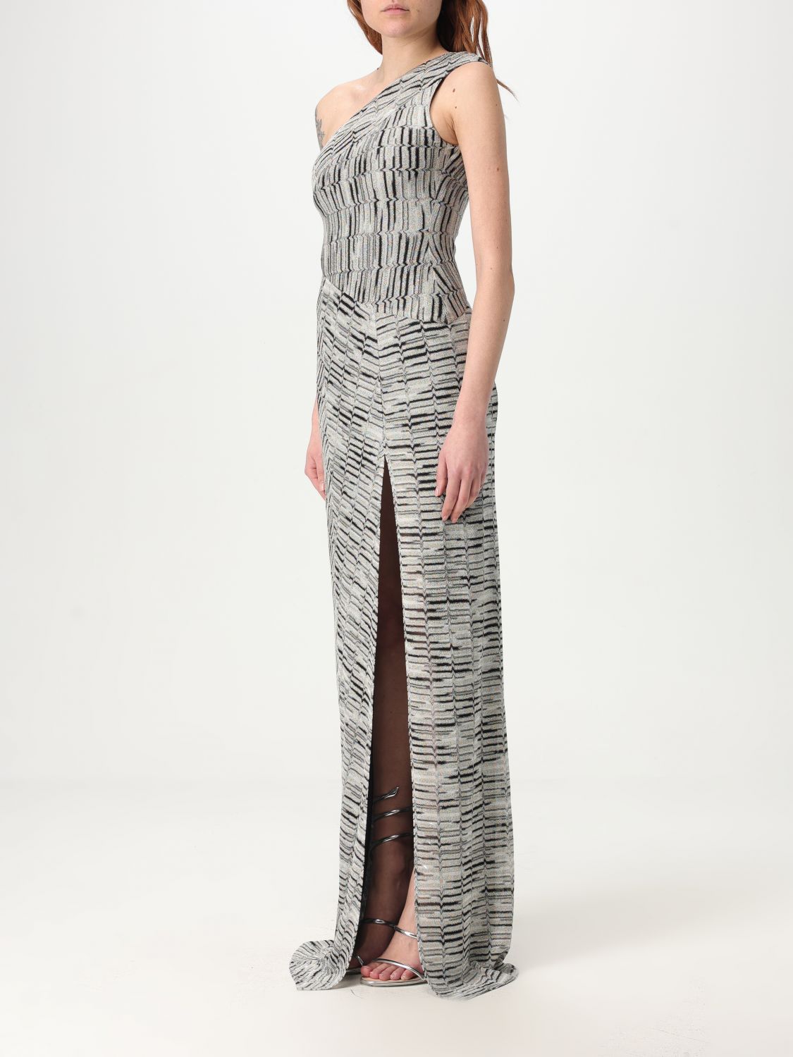 Greek-pattern maxi dress - Silver
