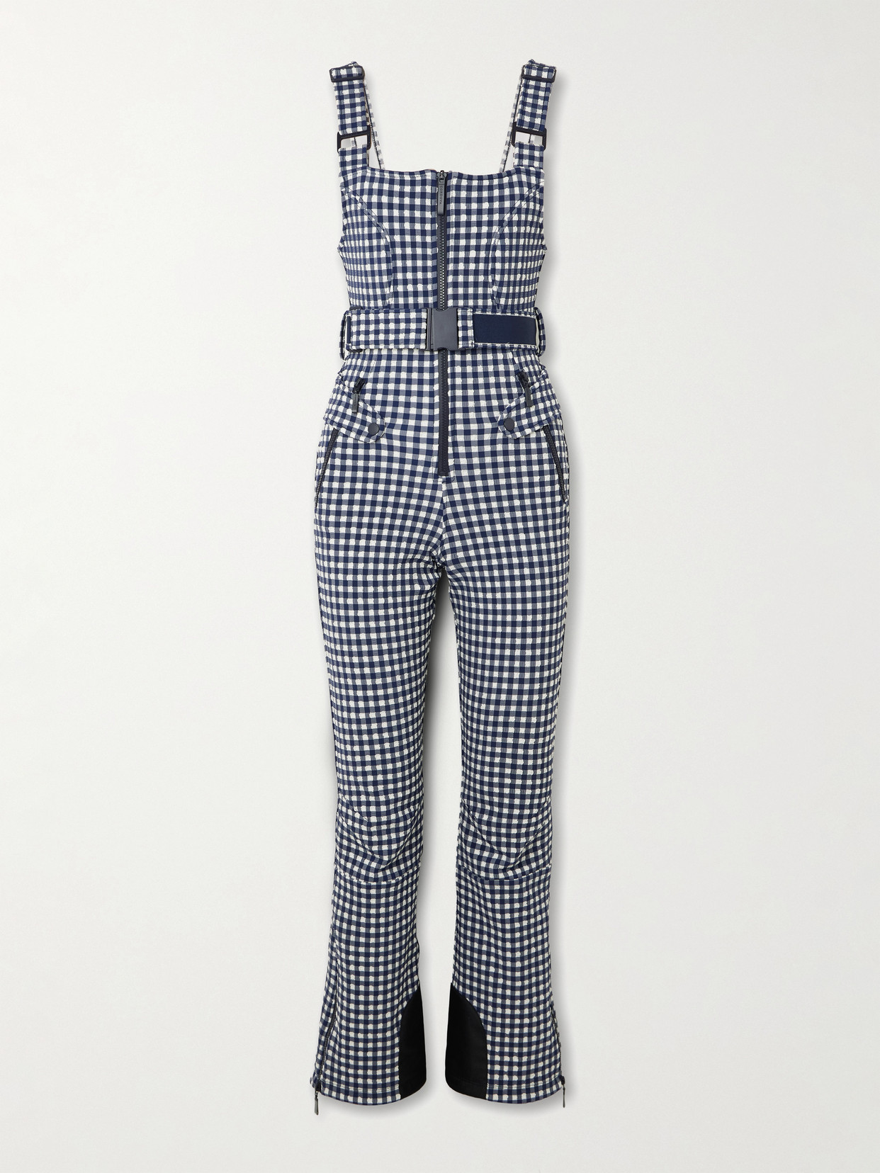 Fernie Belted Gingham Seersucker Ski Salopettes - Blue