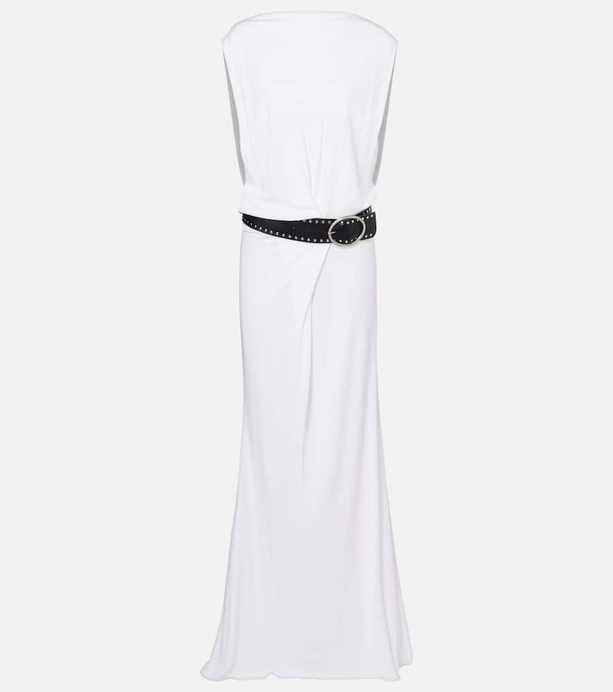 Belted draped jersey maxi dress