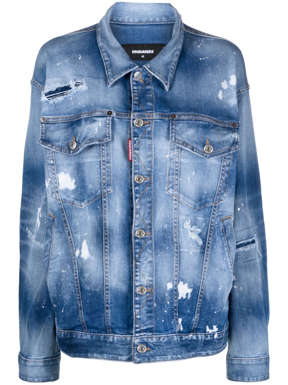 Distressed-effect denim jacket - Blue