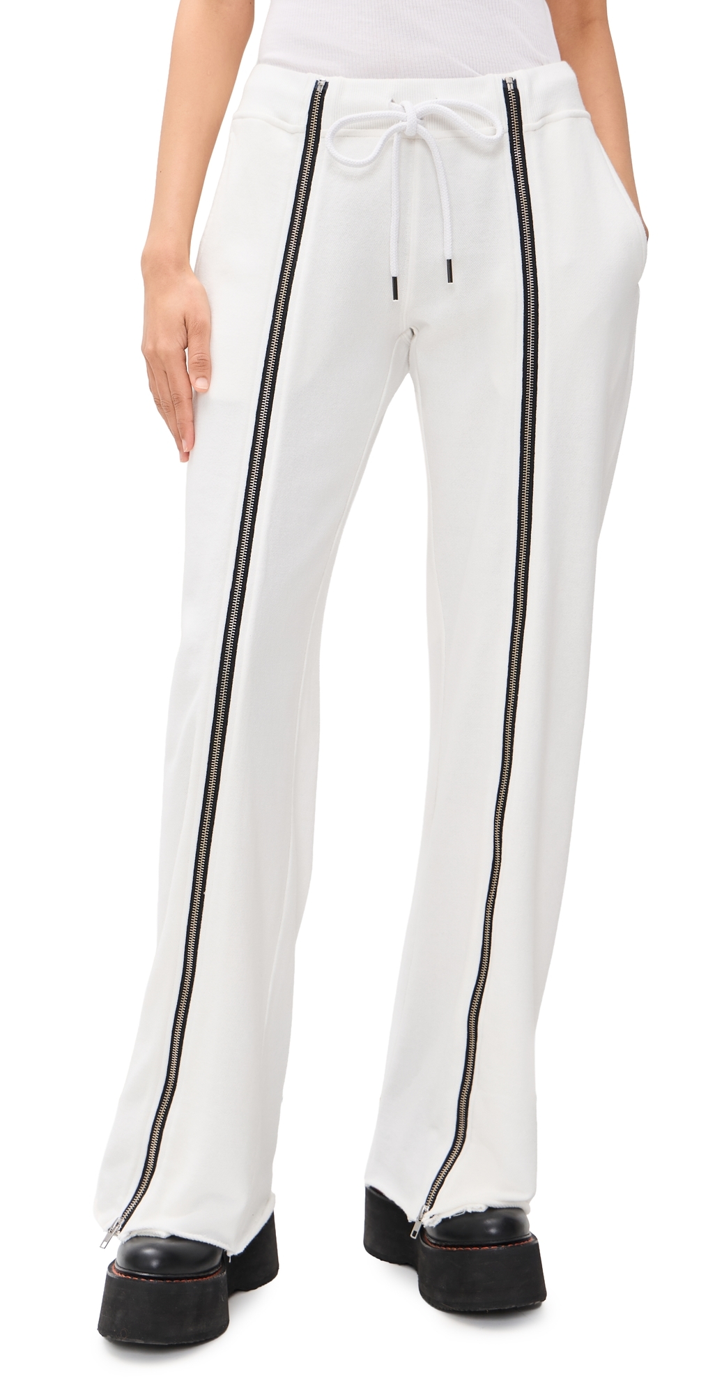 Zippered Wide Leg Sweatpants White