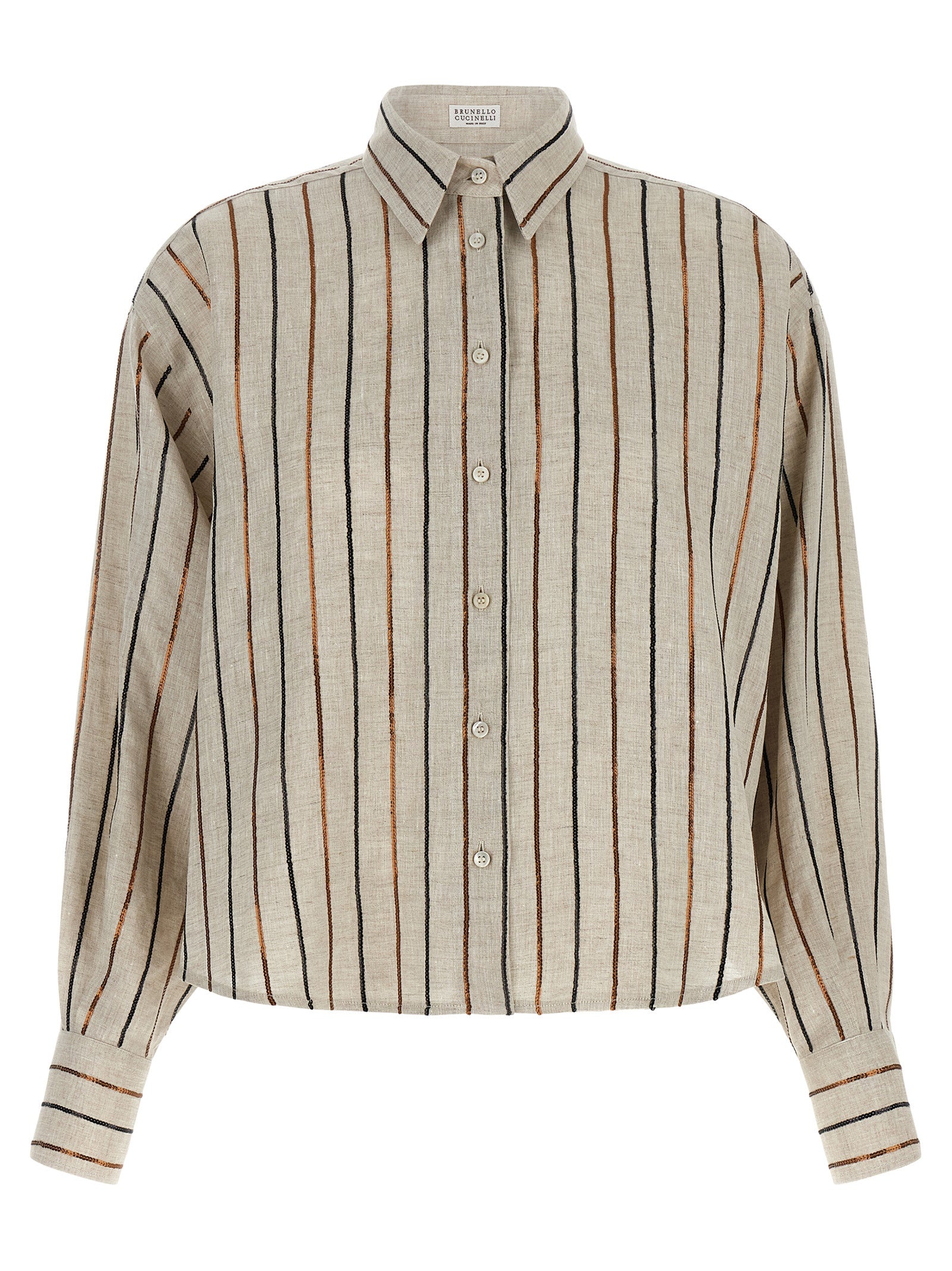 Striped Linen Blouse — Beige