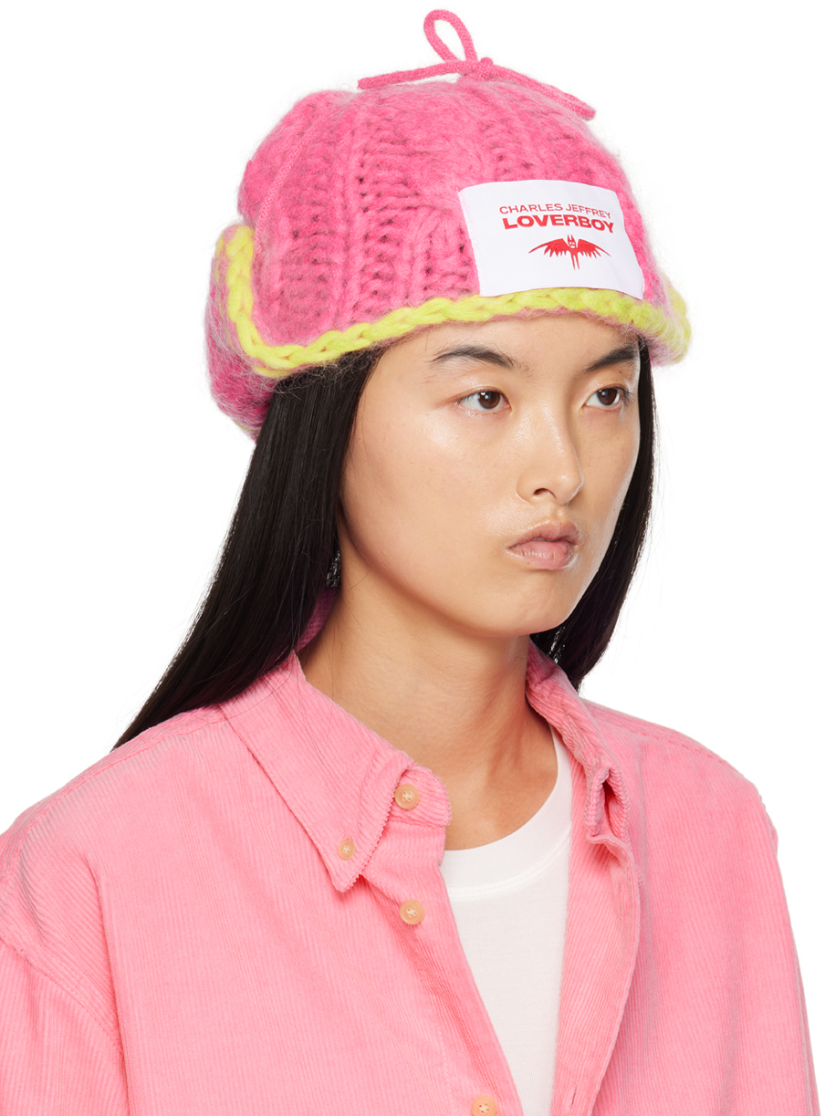 Charles Jeffrey LOVERBOY Pink & Yellow Chunky Aviator Beanie