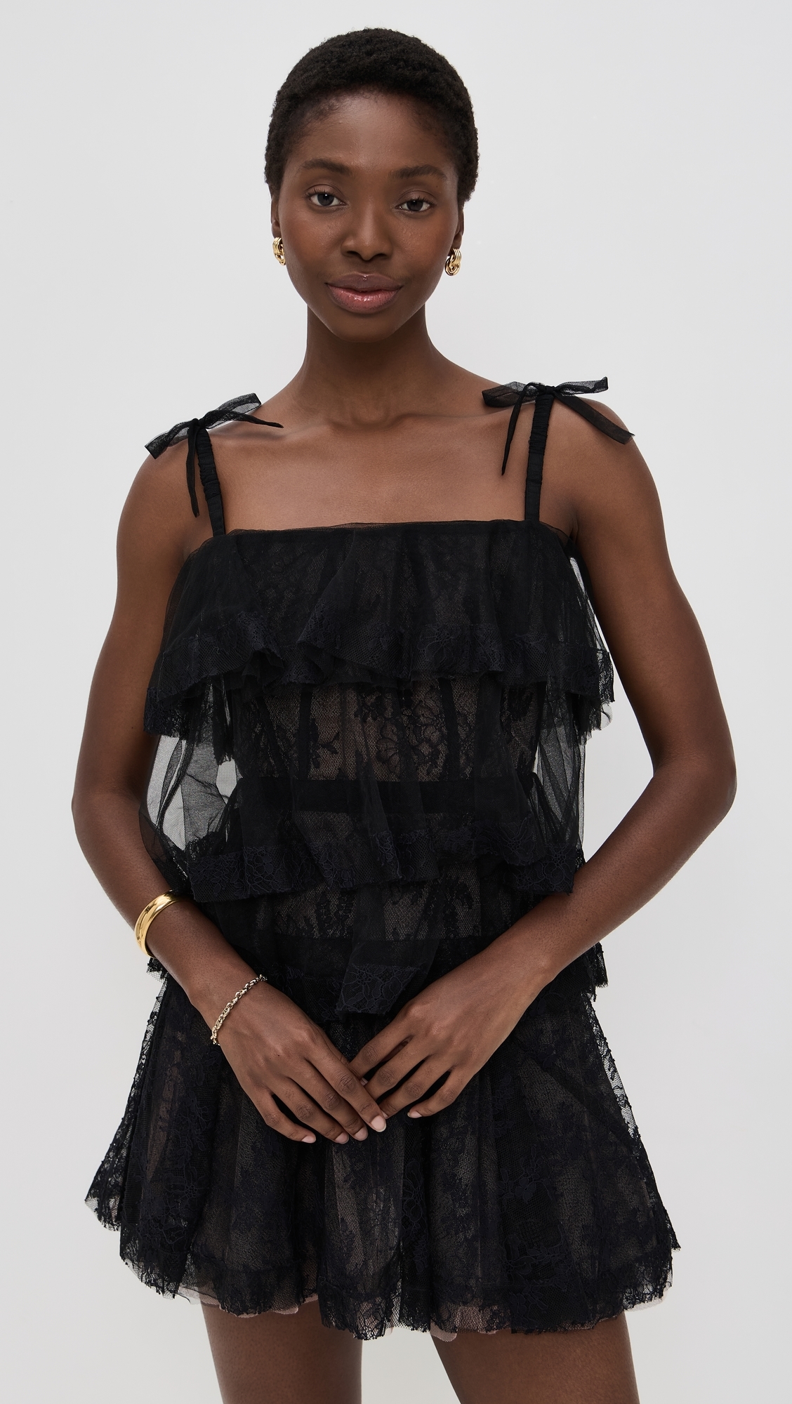 Tove Tiered Lace Dress Black Gold