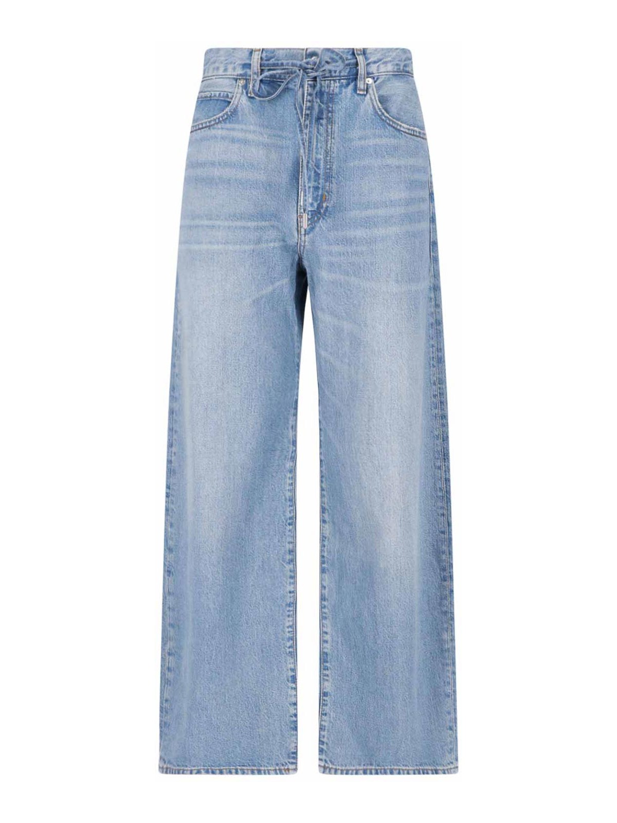 Jeans The Off Duty Drawstring Bow With Pockets And Frayed Hems Tech Fabric Blue Woman Blu - Women
