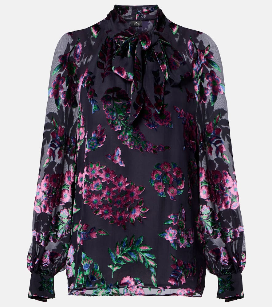 Printed tie-neck blouse