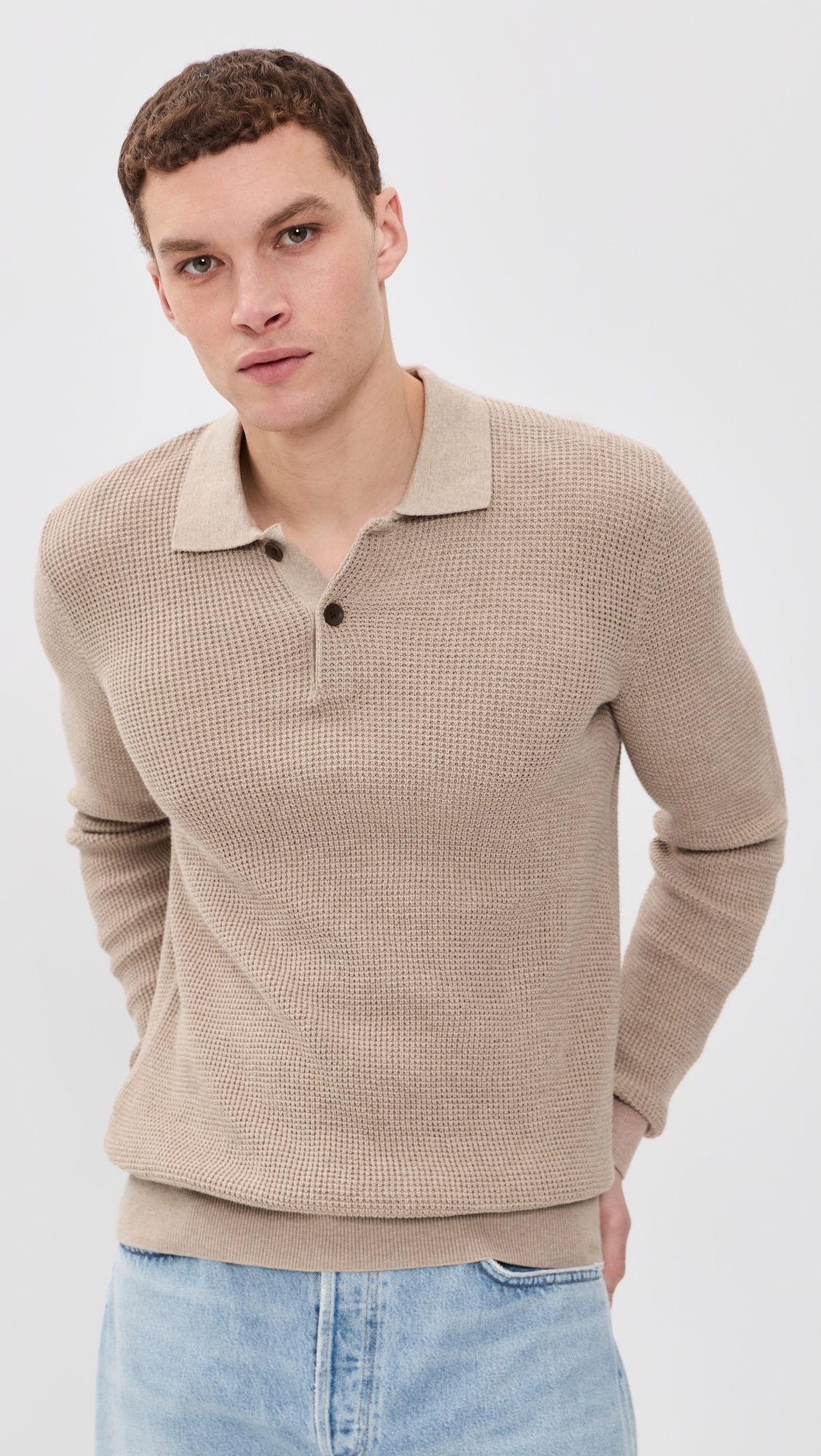 Long Sleeve Sunwashed Sweater Polo Natural