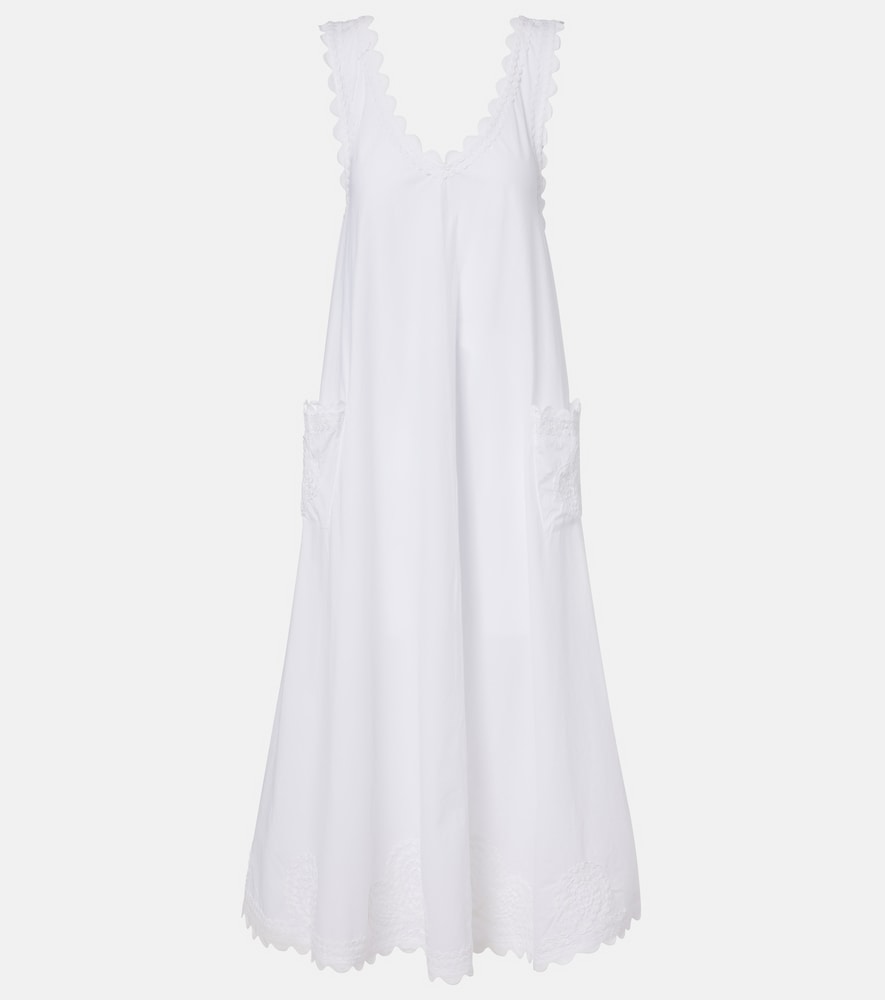 Embroidered scalloped cotton poplin midi dress