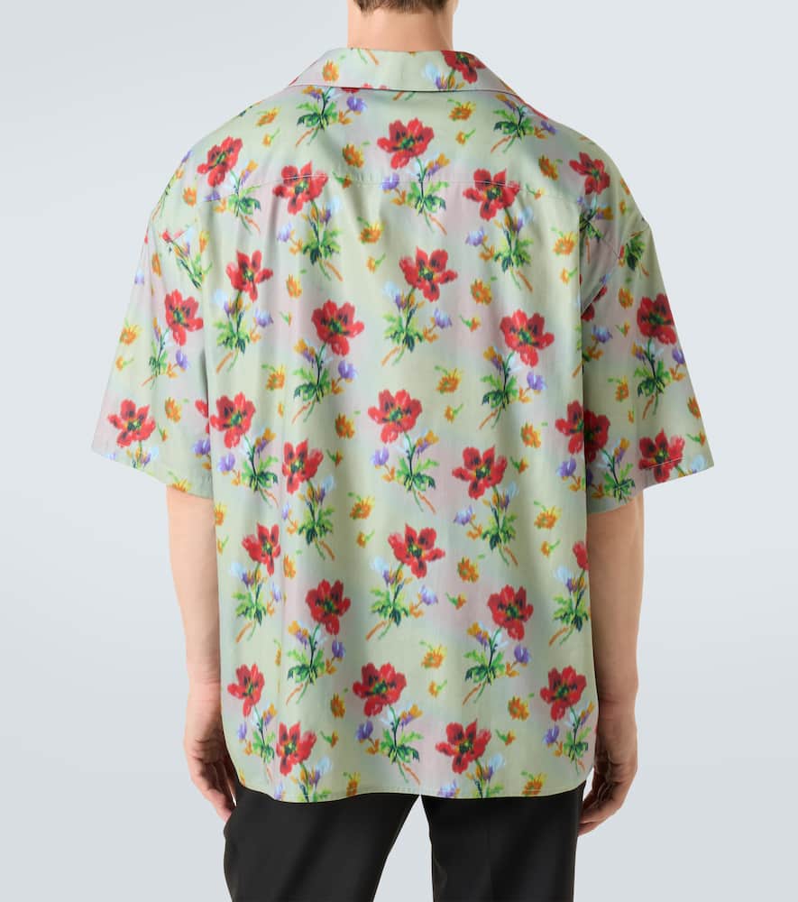 Floral cotton and silk twill bowling shirt