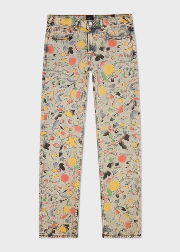 Relaxed Tapered-Fit 'Good Fortune Floral' Print Jeans White