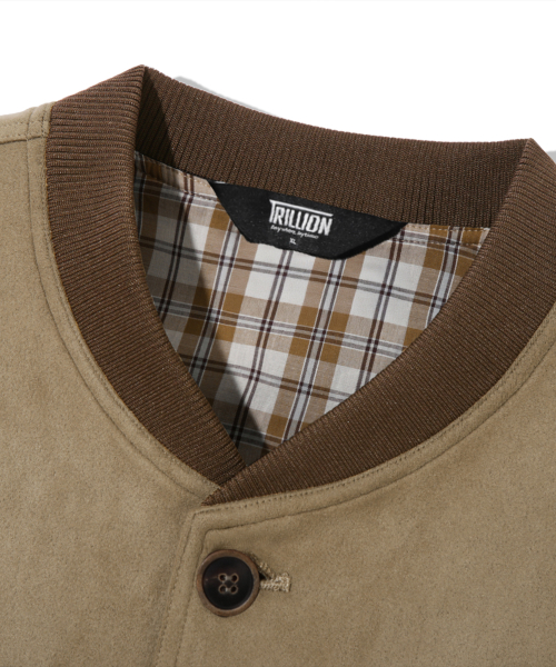 Two Pocket Button Suede Bomber Jacket_Beige