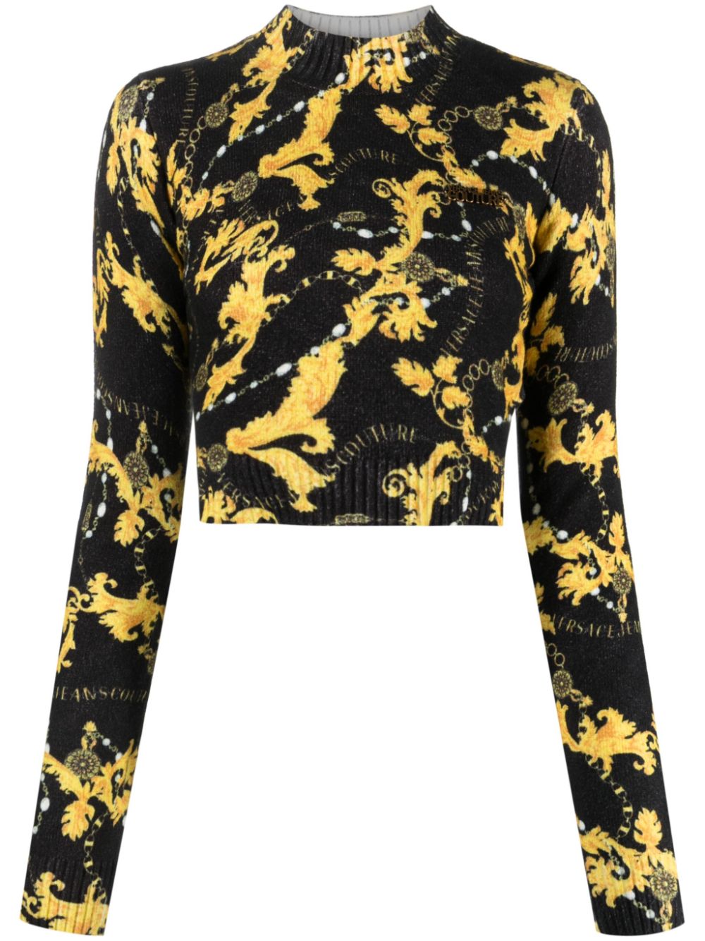 Chain Couture-print cropped jumper - Black