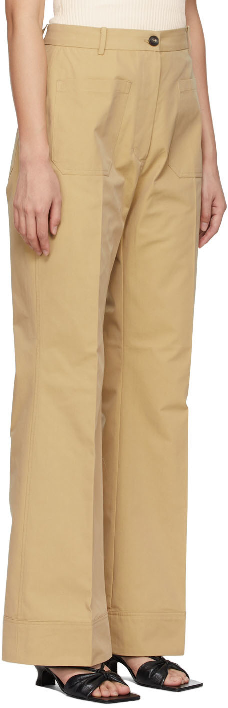 Beige cotton flared slacks