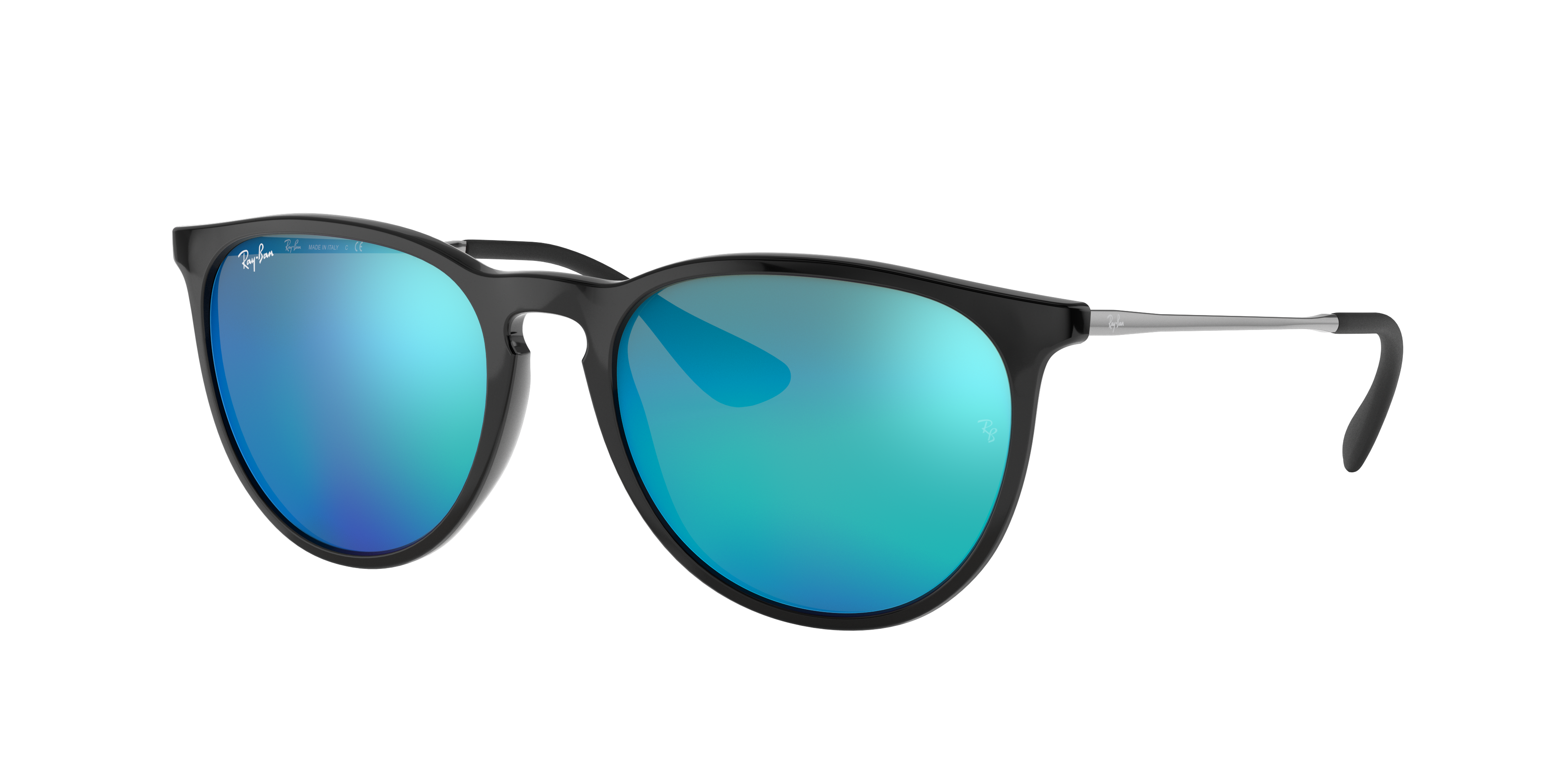 Round Black & Gunmetal Blue Mirror Sunglasses