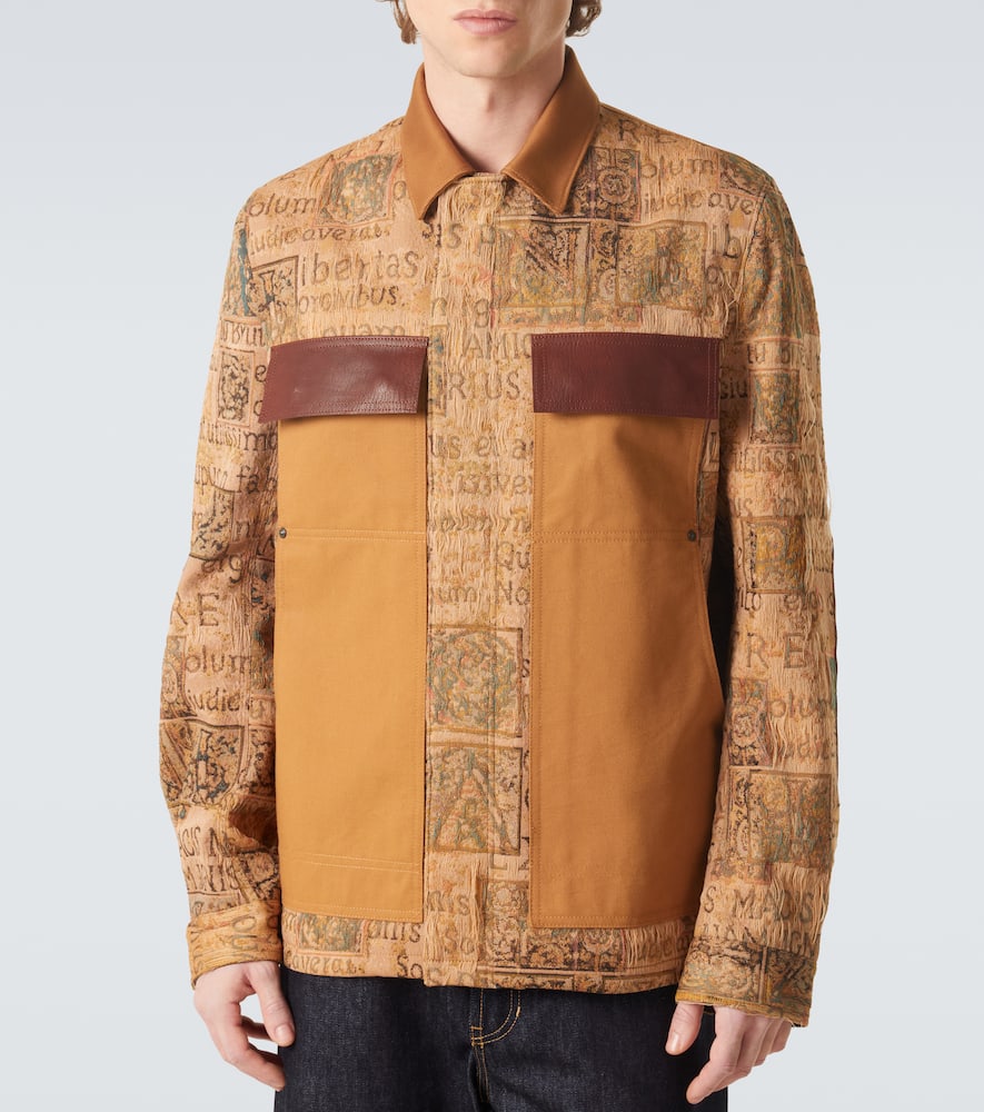 Leather-trimmed jacquard jacket
