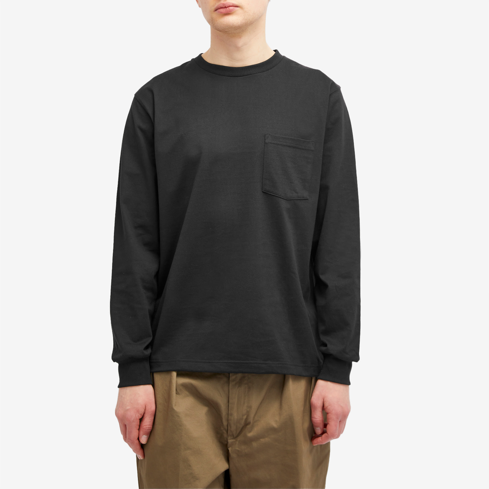 Men's Long Sleeve Pocket T-Shirt in Black, Size X-Large