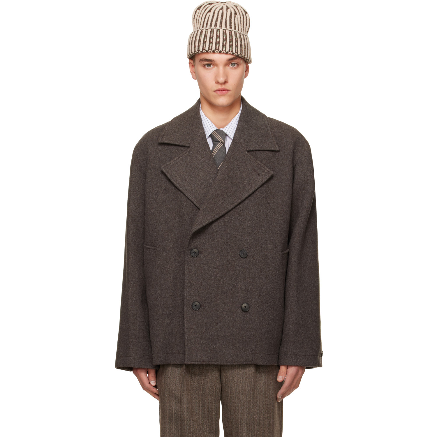 Brown Sentence Peacoat Jacket
