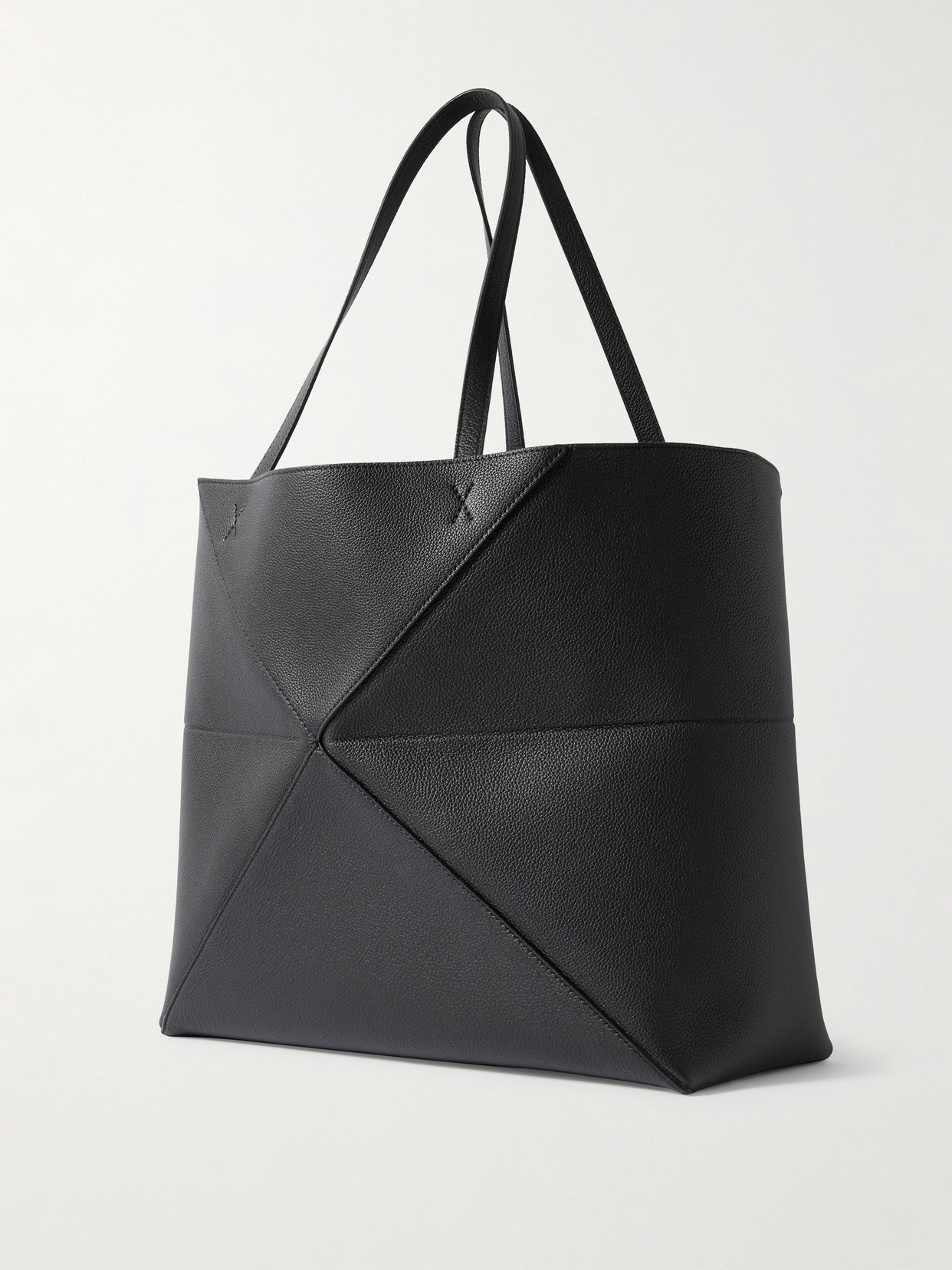Puzzle Fold Horizontal Large Textured-leather Tote - Black