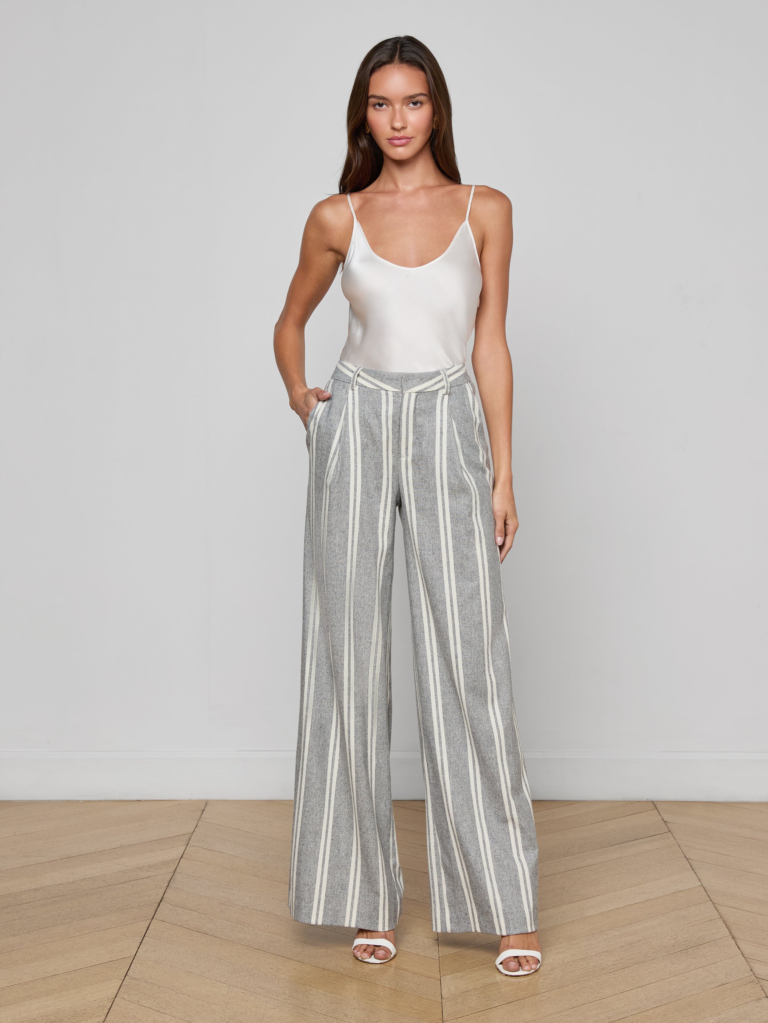 Allanah Pinstriped Trouser In Grey/ivory Stripe