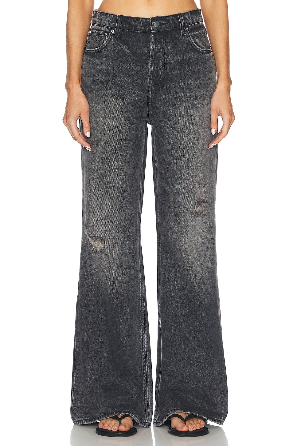 GRLFRND Jade Low Rise Relaxed Flare Jeans in Grey. - 24 also