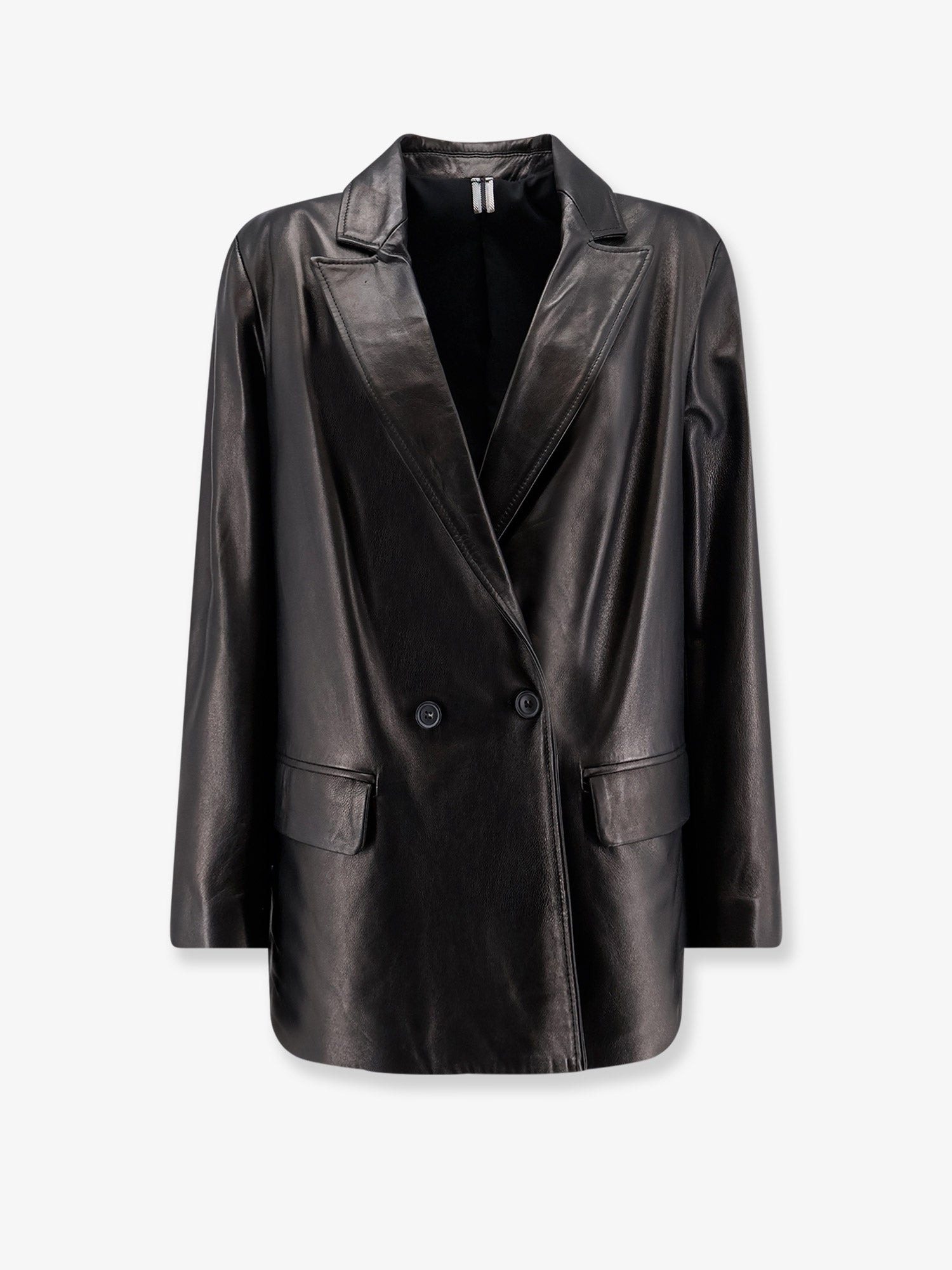 Double-Breasted Leather Jacket — Black
