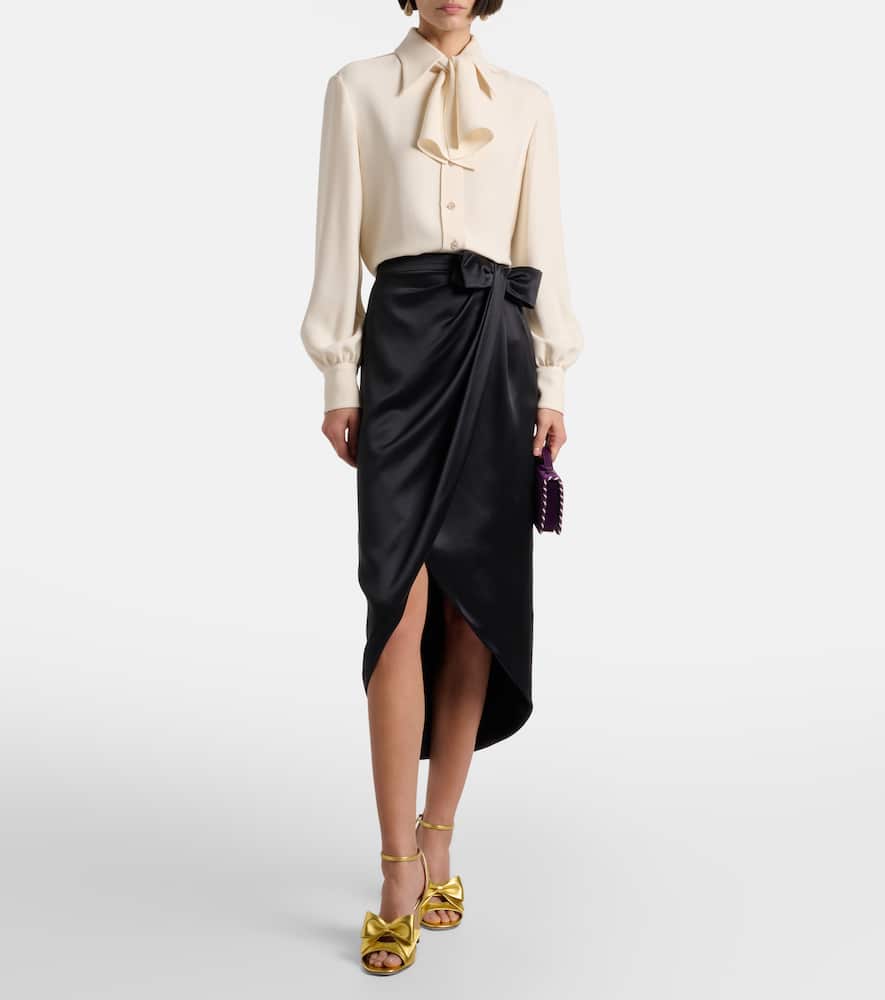 Asymmetric low-rise silk midi skirt