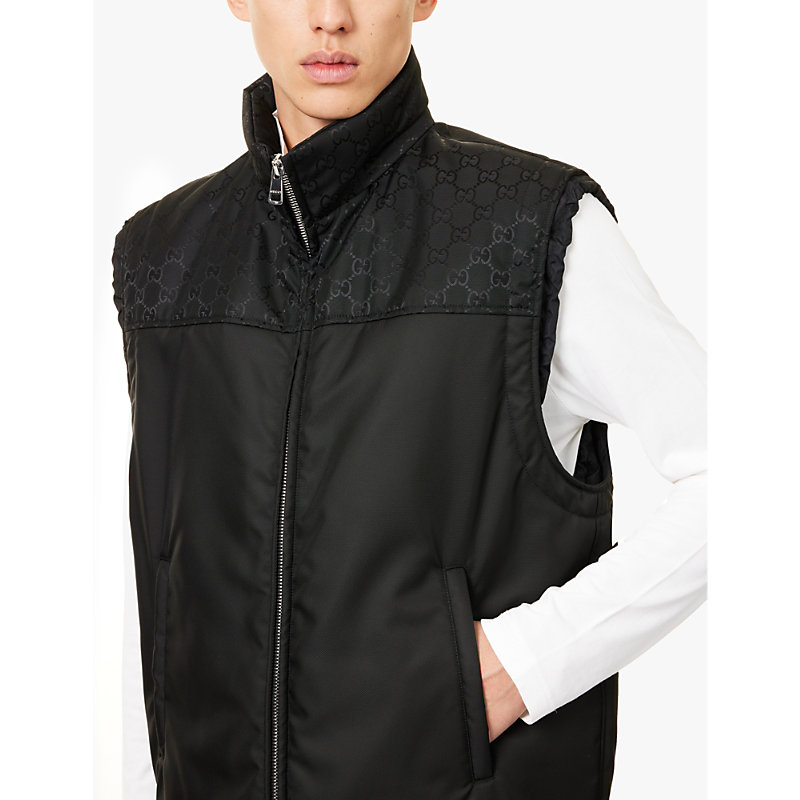 Mens Black Monogram-print Collared Padded Shell-down Gilet