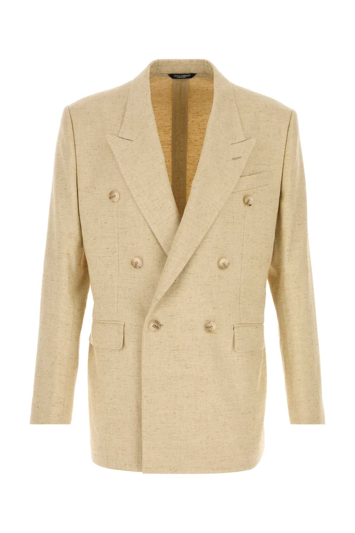 Hemp Silk Linen Double-Breasted Blazer — Beige