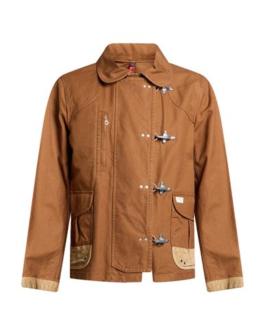 Man Jacket Brown Size L Cotton, Cow leather