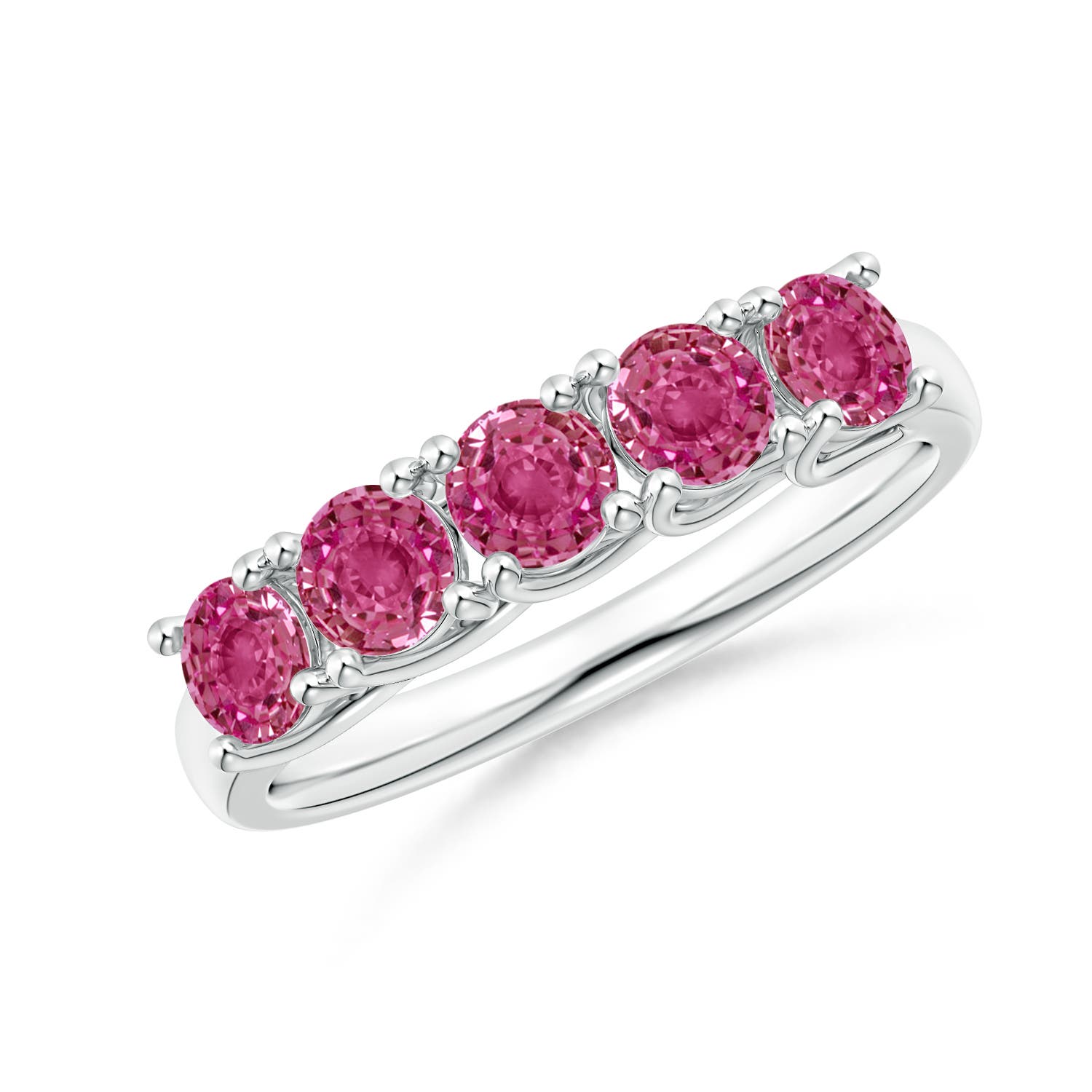 Angara 1.35 Carats Half Eternity Five Stone Pink Sapphire Wedding Ring in Platinum