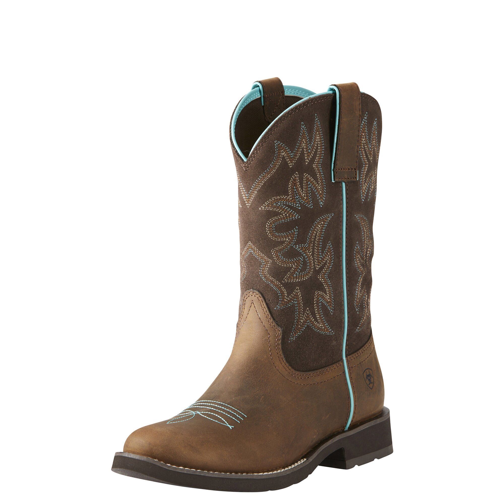Women's Delilah Round Toe Western Boots in Distressed Brown Leather, B Medium Width