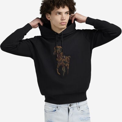 Men's Camo Big Pony Double-Knit Hoodie in Black