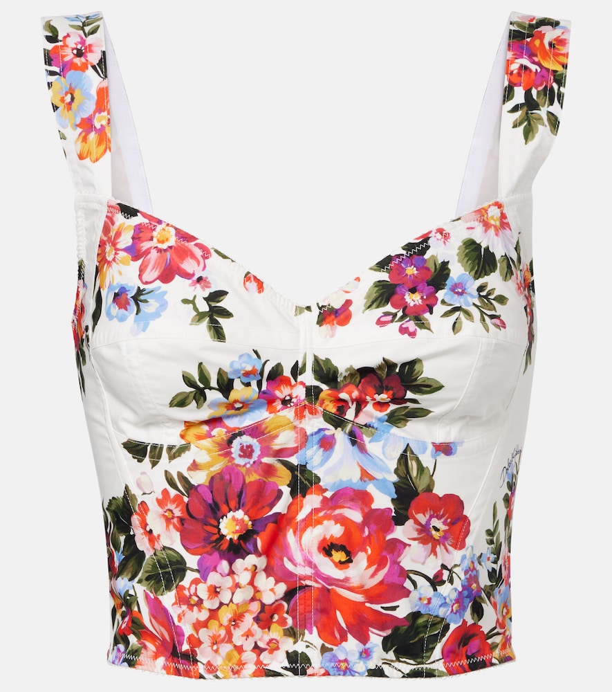Floral cotton-blend bustier top