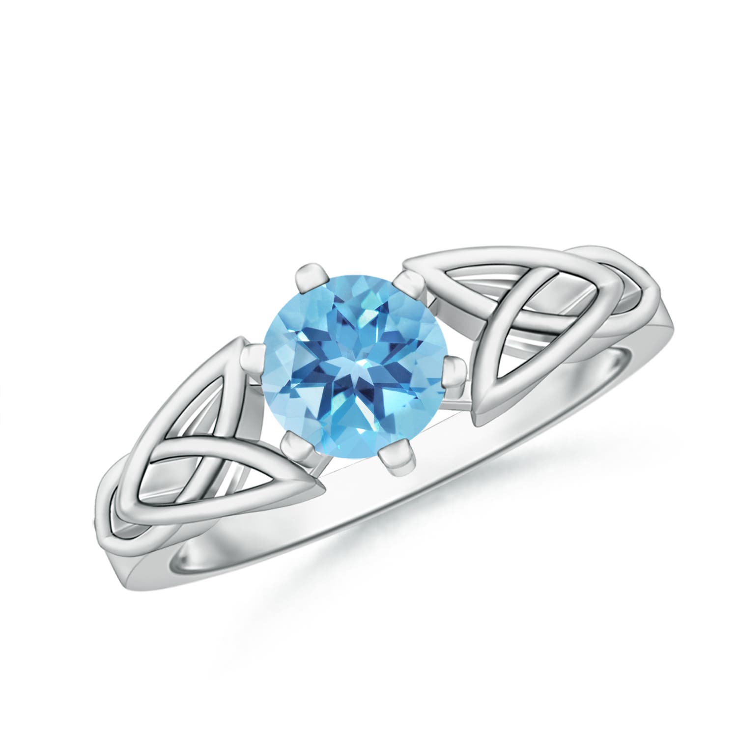 Angara 0.95 Carat Solitaire Round Swiss Blue Topaz Celtic Knot Ring in Platinum