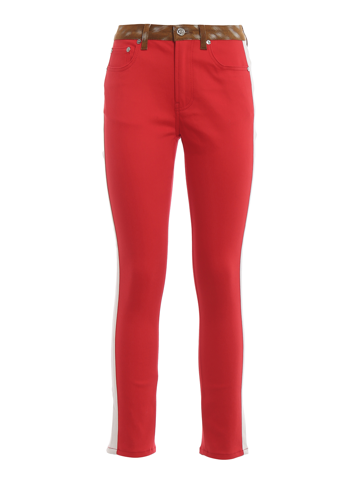 Calf hair print two-tone slim fit pants