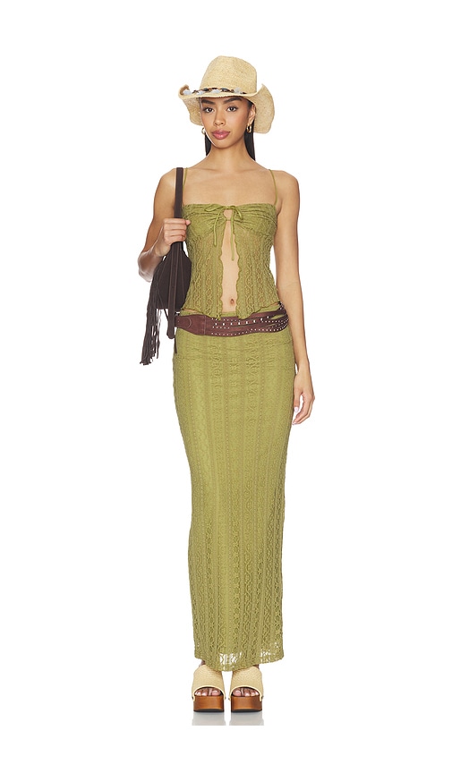 MORE TO COME Lali Maxi Skirt Set in Olive. L. Also in XXS, XS