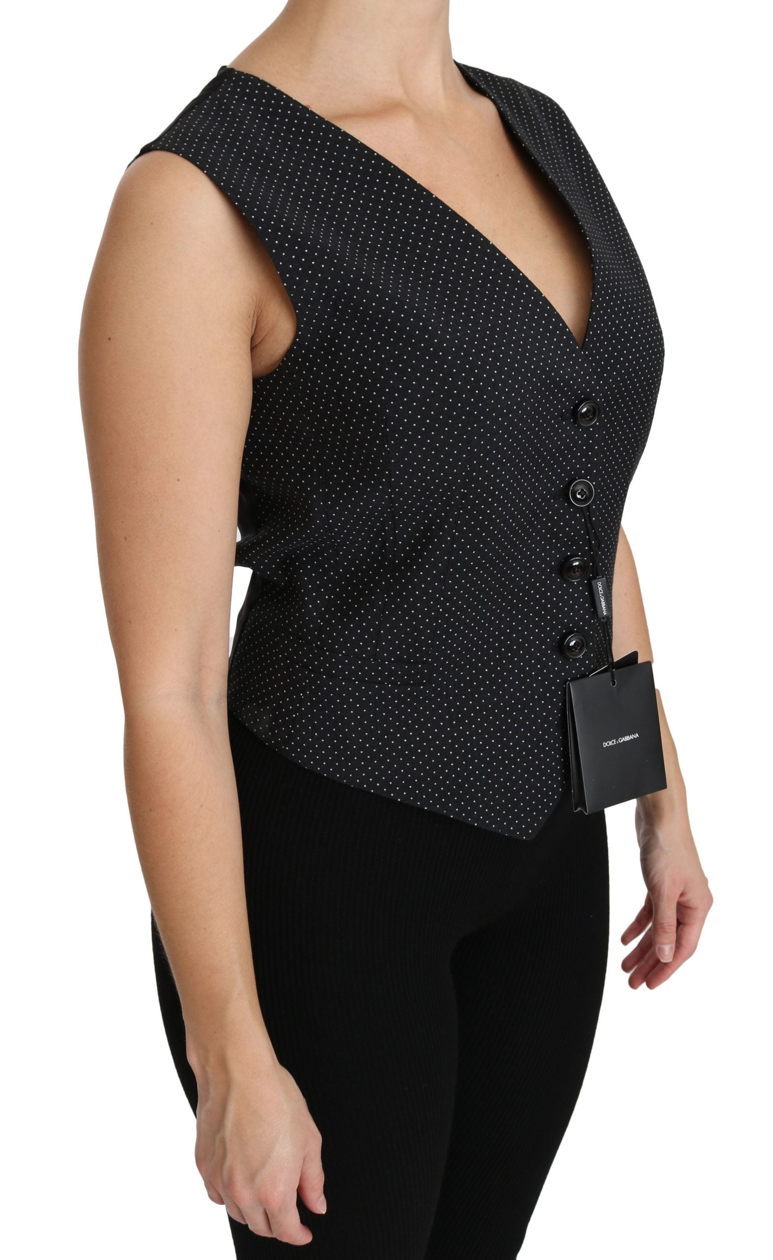 Plunging Sleeveless Virgin Wool Blouse — Black